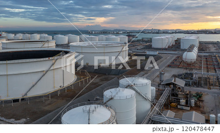 Industrial oil and gas storage tank at oil and gas depot terminal logistic industrial plant, Business logistic oil and gas storage tank chemical petroleum petrochemical refinery product industrial. 120478447