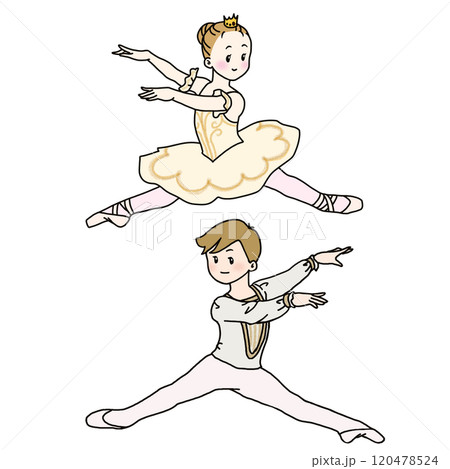 クリーム色の衣装で踊るバレエダンサーたち 120478524