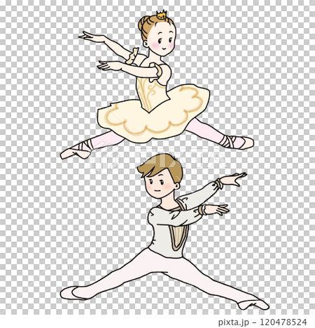 クリーム色の衣装で踊るバレエダンサーたち 120478524