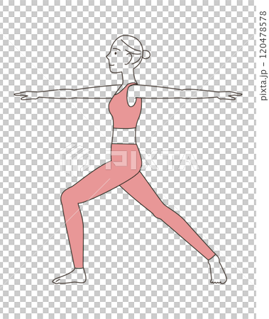 ヨガをする女性のイラスト　戦士2のポーズ　人物 120478578