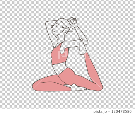 Illustration of a woman doing yoga, pigeon pose, person Illustration of a woman doing yoga, pigeon pose, person 120478580