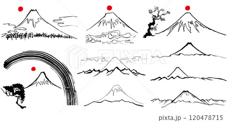 山　正月用　手書きの毛筆イラスト 120478715