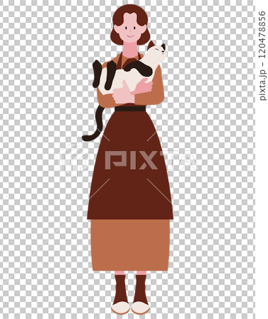 A woman standing holding a cat, adopter, foster family A woman standing holding a cat, adopter, foster family 120478856