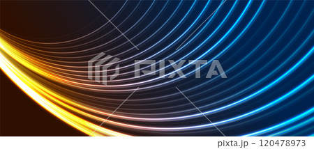 Bright blue orange neon curved lines abstract technology background Bright blue orange neon curved lines abstract technology background 120478973