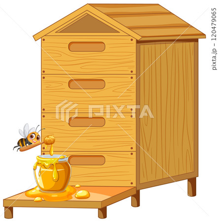 Beehive and Honey Jar Illustration 120479065