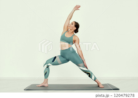 Reverse Warrior Pose Yoga Demonstration. Reverse Warrior Pose Yoga Demonstration. 120479278