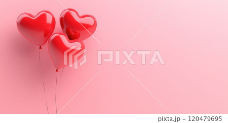 Romantic red heart balloons on soft pastel background for Valentines day or love celebration 120479695