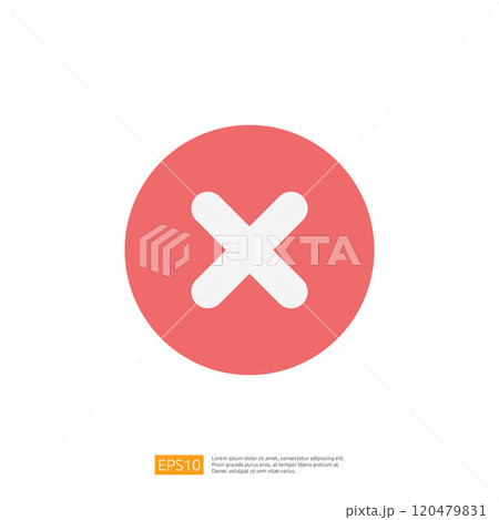 The image features a simple design of a red circular button with a white cross symbol in the center, commonly used to indicate cancellation or closing actions. 120479831
