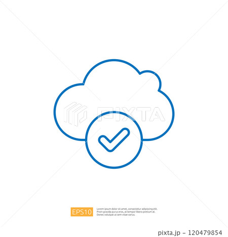 A simple graphic of a cloud with a checkmark, symbolizing successful data upload or storage in the cloud. A simple graphic of a cloud with a checkmark, symbolizing successful data upload or storage in the cloud. 120479854