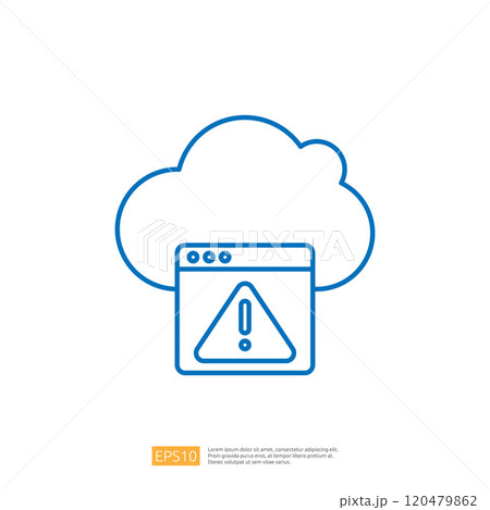 The image features a cloud symbol with a web browser window displaying a warning sign, indicating a potential issue related to cloud services or connectivity. The image features a cloud symbol with a web browser window displaying a warning sign, indicating a potential issue related to cloud services or connectivity. 120479862