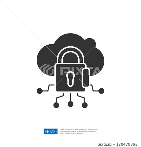 The image depicts a cloud with a padlock symbol, representing cloud security and data protection in digital environments. 120479868