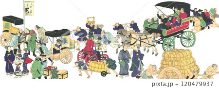 浮世絵 イラスト いろいろな車 浮世絵 イラスト いろいろな車 120479937