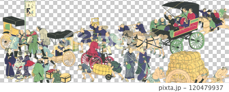 Ukiyo-e illustrations: various cars 120479937