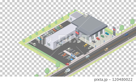 アイソメトリック図法で描いた新車販売店のイメージ（無地） 120480022