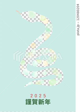 2025 年蛇年令與 7 點圖案水彩蛇新年賀卡 120480204