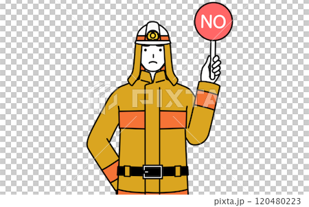 身穿消防服的消防員拿著棍子表示錯誤答案 身穿消防服的消防員拿著棍子表示錯誤答案 120480223