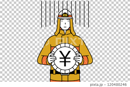 外匯損失和日圓疲軟的形象，穿著防火服的消防員 120480246