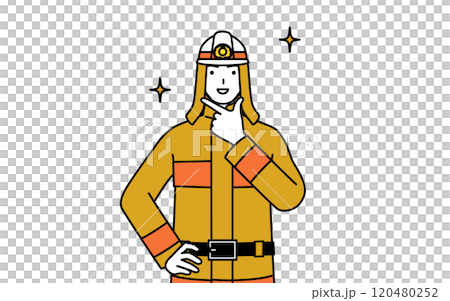 自信家のポーズを取る防火服姿の消防士 120480252