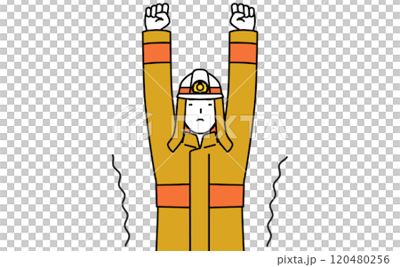 ストレッチで背伸びする防火服姿の消防士 ストレッチで背伸びする防火服姿の消防士 120480256