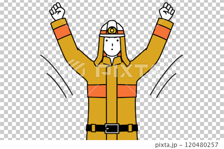 ラジオ体操をする防火服姿の消防士 120480257