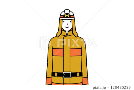 正面を向いた防火服姿の消防士 120480259