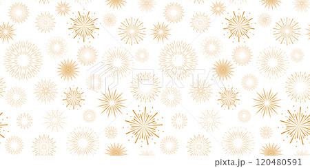 Seamless pattern with sun ray or firework line circles on white background. Geometric repeat backdrop. 120480591