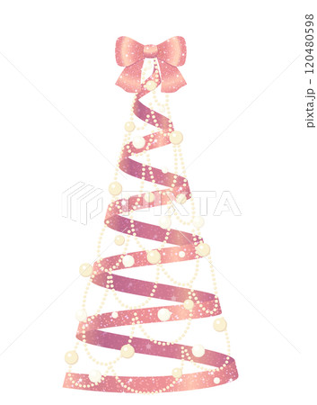 リボンとパールのクリスマスツリーのイラスト 120480598