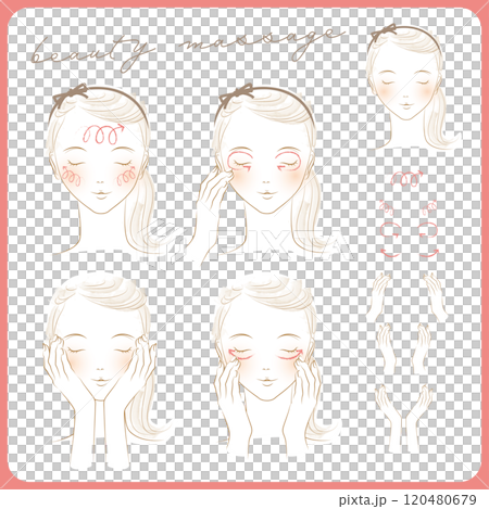 A woman is massaging her eyes, cheeks and face. Hand parts, arrow parts A woman is massaging her eyes, cheeks and face. Hand parts, arrow parts 120480679