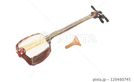 水彩で描いた三味線のイラスト 120480745