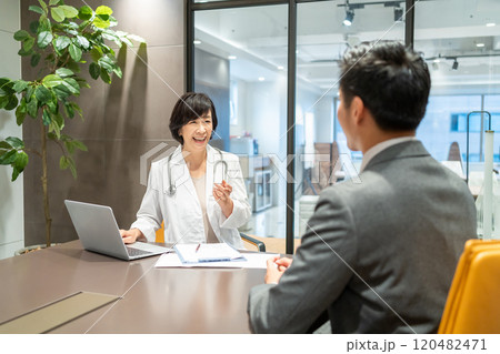 診察する女性医師 診察する女性医師 120482471