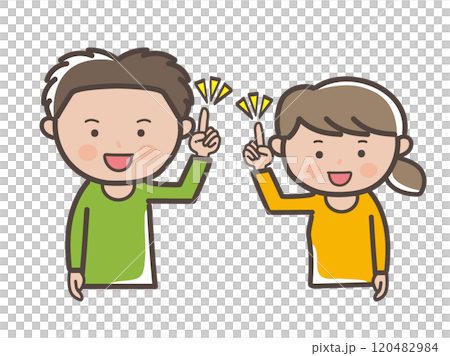 ポイントを説明する若い男女カップルの上半身イラスト ポイントを説明する若い男女カップルの上半身イラスト 120482984