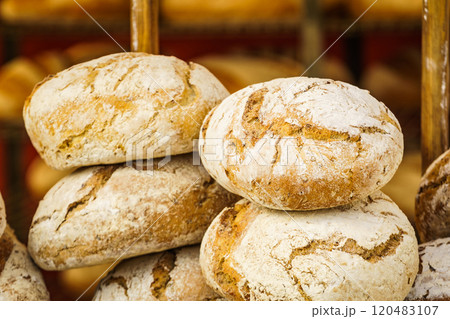 Many rustic fresh bread loaves Many rustic fresh bread loaves 120483107
