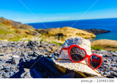 Summer hat on sunny sea coast, Murcia Spain 120483166
