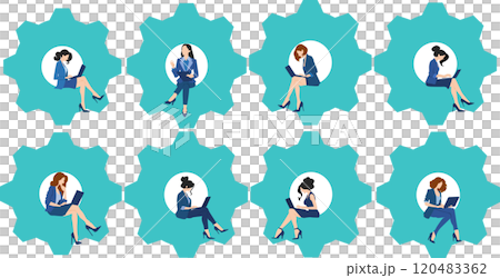 Illustration set of business women who become cogs in society Illustration set of business women who become cogs in society 120483362