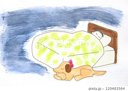 犬と一緒に寝ている人 犬と一緒に寝ている人 120483564