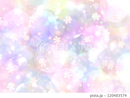花がきらきら光る神秘的で幻想的なシンプルグラデーション背景壁紙イラストテクスチャ【ピンク、紫、虹色】 120483574
