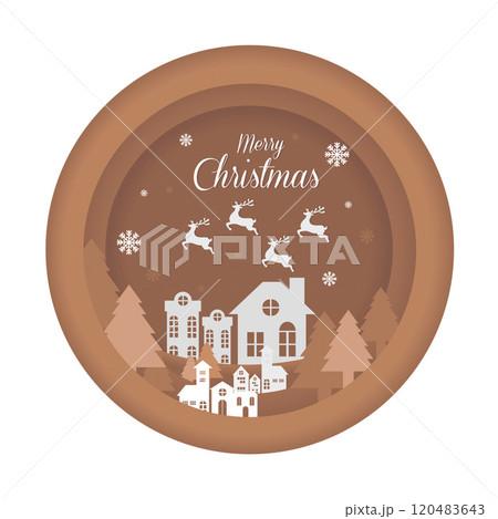 Paper cut winter Christmas with flying reindeer. Vector illustrations. 120483643
