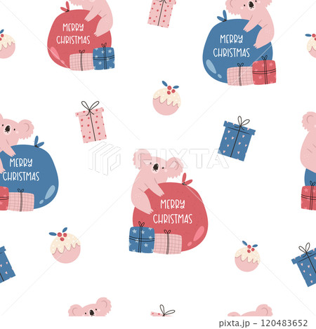 Christmas seamless pattern with adorable Australian koalas. Christmas seamless pattern with adorable Australian koalas. 120483652