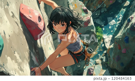 ボルダリングをする女性 120484163