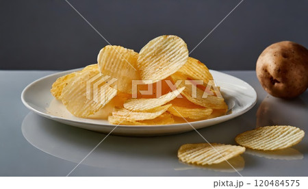 《AI画像》お皿に盛ったポテトチップス 120484575