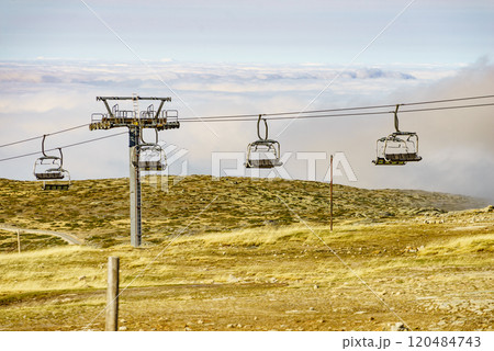 Chair lift in mountain, Serra da Estrela, Portugal 120484743