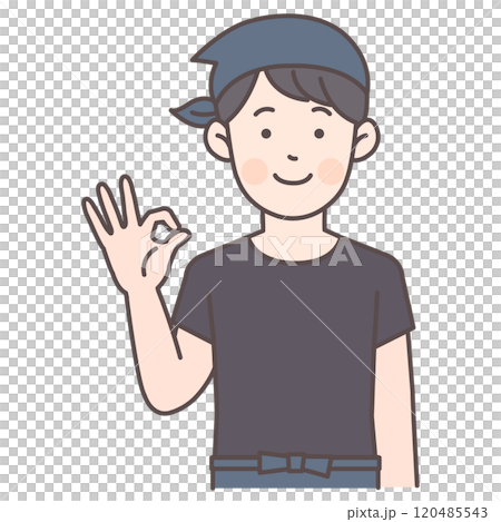 Male restaurant staff giving an OK sign 120485543