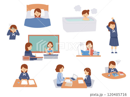 女子学生の受験生活イラストセット 120485716
