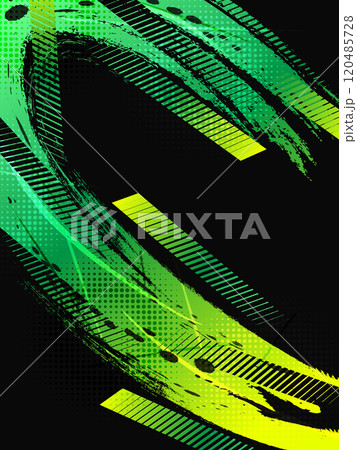 Sport Cover or Poster Design with Green and Yellow Gradient Brush Strokes and Halftone Effect. Abstract Background Design in Grunge Style 120485728