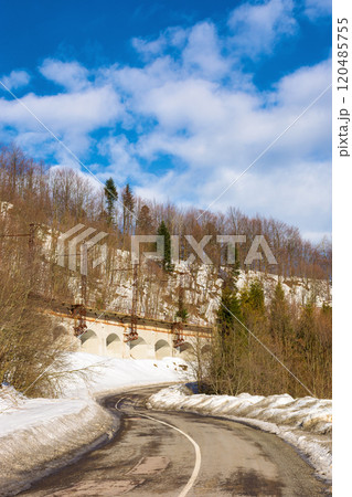 road in carpathian mountains. sunny day in winter. road in carpathian mountains. sunny day in winter. 120485755
