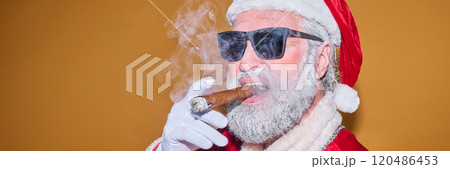 Smoking Santa Claus with Sunglasses and Cigar 120486453