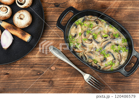 Mushrooms in creamy sauce. 120486579