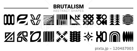 Abstraction shape. Brutalism logo, geometric icon. Element graphics, rhythm, gradation. Distortion form, black silhouette. Transition business logotype design. Vector garish figure isolated objects Abstraction shape. Brutalism logo, geometric icon. Element graphics, rhythm, gradation. Distortion form, black silhouette. Transition business logotype design. Vector garish figure isolated objects 120487003
