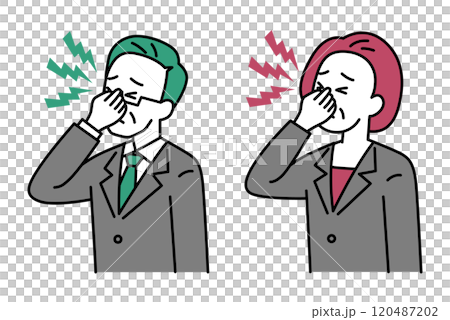 Set of middle-aged men and women in suits suffering from eye strain Set of middle-aged men and women in suits suffering from eye strain 120487202