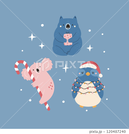Australian Christmas Greeting Card with Wombat, Koala, Penguin Characters 120487240
